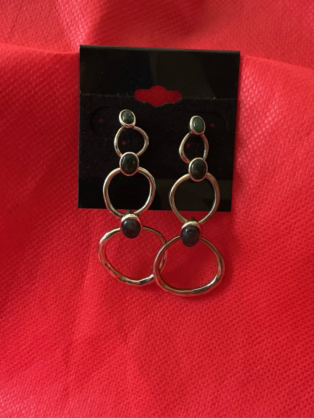 Vintage Monet Silver-Tone  cabochon Stones  cascading circle Drop Earrings -
